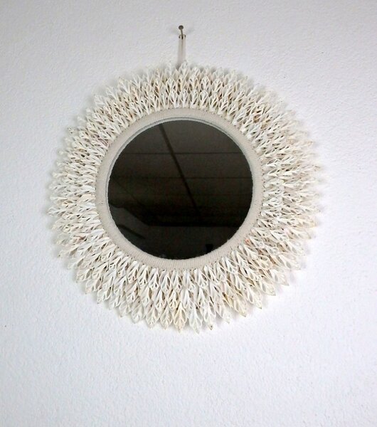 Zrcadlo kulaté TIMOR, bílé, pravé mušle, ruční práce, 46 cm