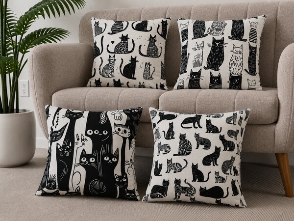 XPOSE® Set povlaků na polštář KOČIČÍ SVĚT 43x43 cm - set 4ks