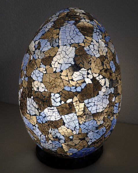 Stolní lampa modrá EGG,35 cm, ruční práce, mozaika
