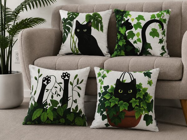 XPOSE® Set povlaků na polštář KOČKY A KYTKY (digitální tisk) 43x43 cm - set 4ks