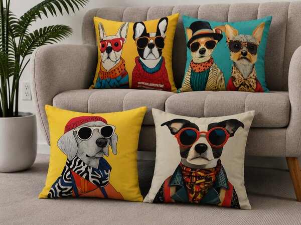 XPOSE® Set povlaků na polštář POP-ART DOG (digitální tisk) 43x43 cm - set 4ks