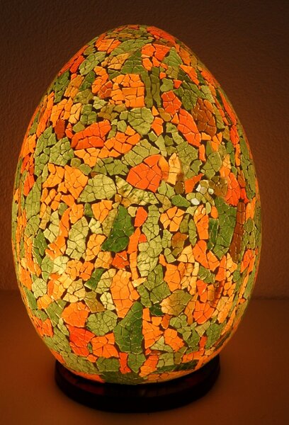 Stolní lampa EGG oranžová, 35 cm, ruční práce, mozaika