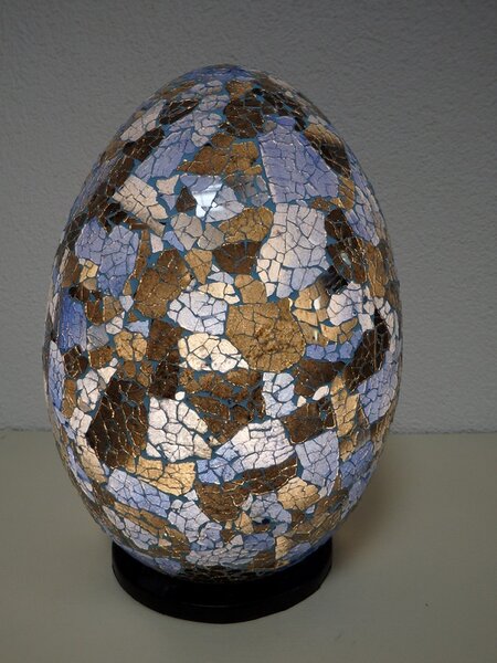 Stolní lampa modrá EGG,35 cm, ruční práce, mozaika
