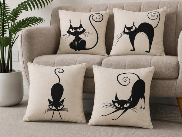 XPOSE® Set povlaků na polštář KOČIČÍ GYMNASTIKA 43x43 cm - set 4ks