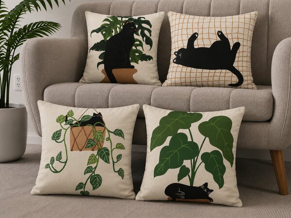 XPOSE® Set povlaků na polštář ČERNÉ KOČKY (digitální tisk) 43x43 cm - set 4ks