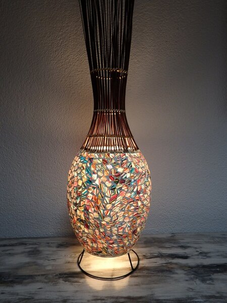 Stolní lampa ratanová EXOTIC pastelová, mozaika, ručná práca