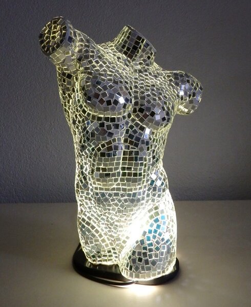Stolní lampa BODY MAN - zrcadlová, torzo muže, 41 cm, ruční práce, mozaika