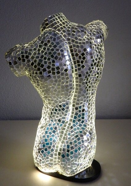 Stolní lampa BODY MAN - zrcadlová, torzo muže, 41 cm, ruční práce, mozaika