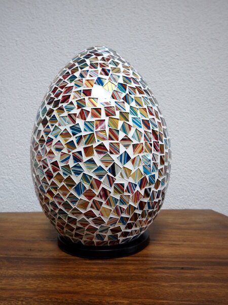 Stolní lampa barevná/zlatá EGG, 30 cm, mozaika,ruční práce