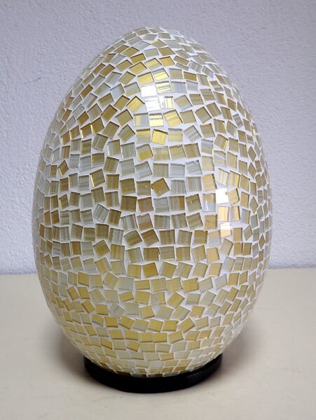 Stolní lampa EGG bílá -zlatá,35 cm, mozaiková, ruční práce