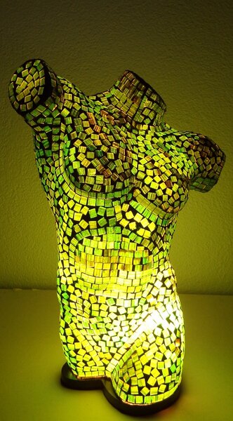 Stolní lampa zelená MEN BODY, torzo muže, ruční práce, Indonézia