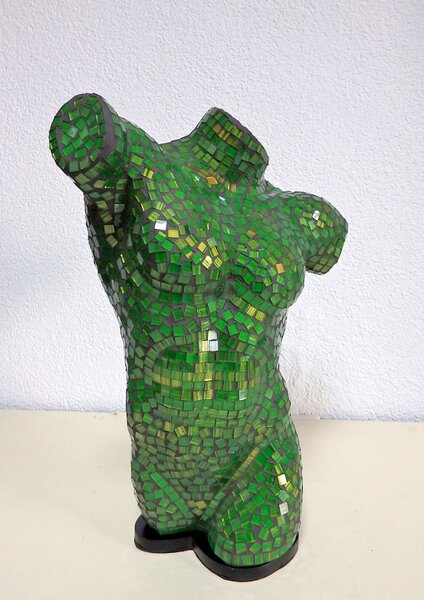 Stolní lampa zelená MEN BODY, torzo muže, ruční práce, Indonézia