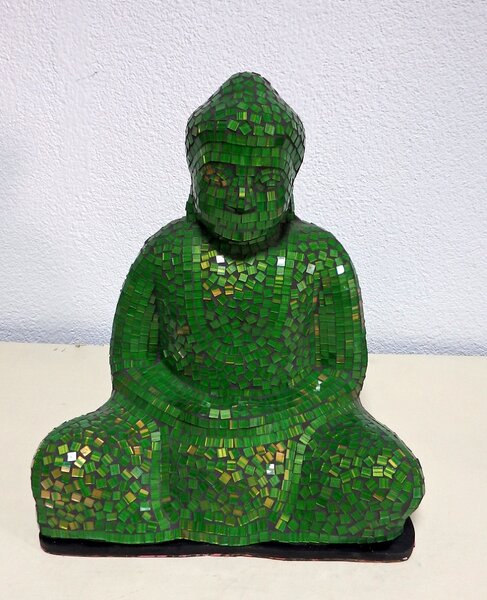 Stolní lampa BUDHA, 40 cm, zelená, mozaiková,ruční práce