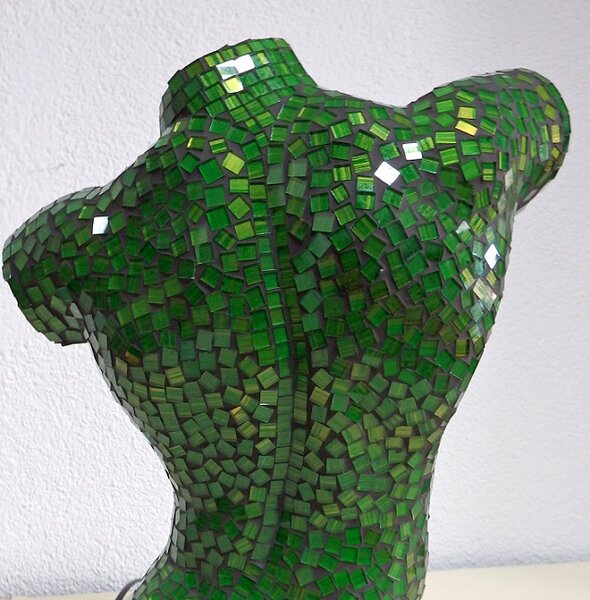 Stolní lampa zelená MEN BODY, torzo muže, ruční práce, Indonézia