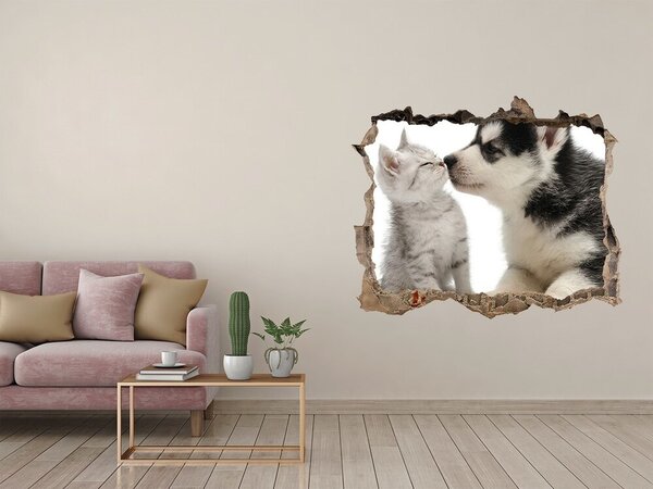Díra 3D fototapeta nálepka Pes a kočka nd-k-73561386