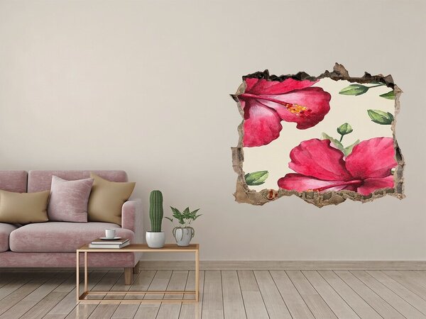 Nálepka 3D díra na zeď Růžový hibiskus nd-k-74431005