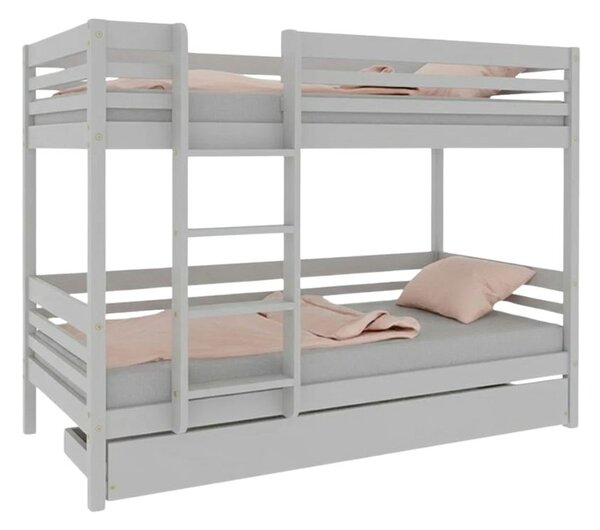 Patrová postel TULY s žebříkem 90x200 cm - Světle šedá, Zvolte šuplík: Úložný šuplík, Zvolte stranu: Vlevo