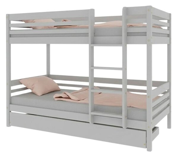Patrová postel TULY s žebříkem 90x200 cm - Světle šedá, Zvolte šuplík: Úložný šuplík, Zvolte stranu: Vpravo