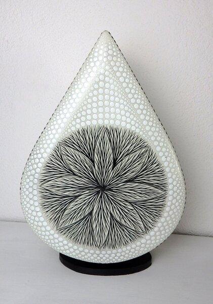 Stolní lampa MANDALA bílá, ručně obojstranne malována, 38 cm