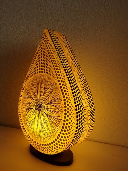 Stolní lampa MANDALA žlutá, ručně oboustranne malována, 38 cm
