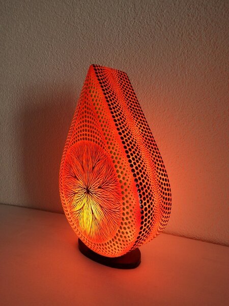 Stolní lampa MANDALA oranžová, ručně oboustranne malována, 38 cm