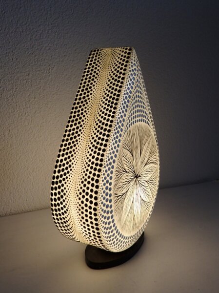 Stolní lampa MANDALA bílá, ručně obojstranne malována, 38 cm