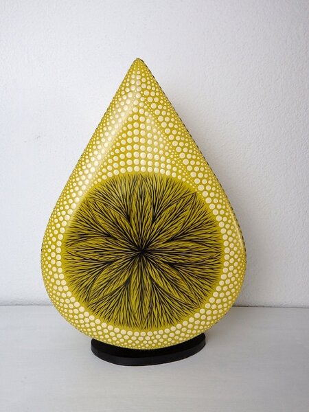 Stolní lampa MANDALA žlutá, ručně oboustranne malována, 38 cm