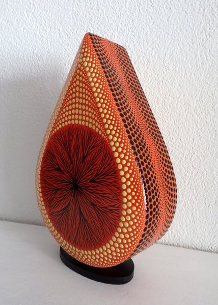 Stolní lampa MANDALA oranžová, ručně oboustranne malována, 38 cm