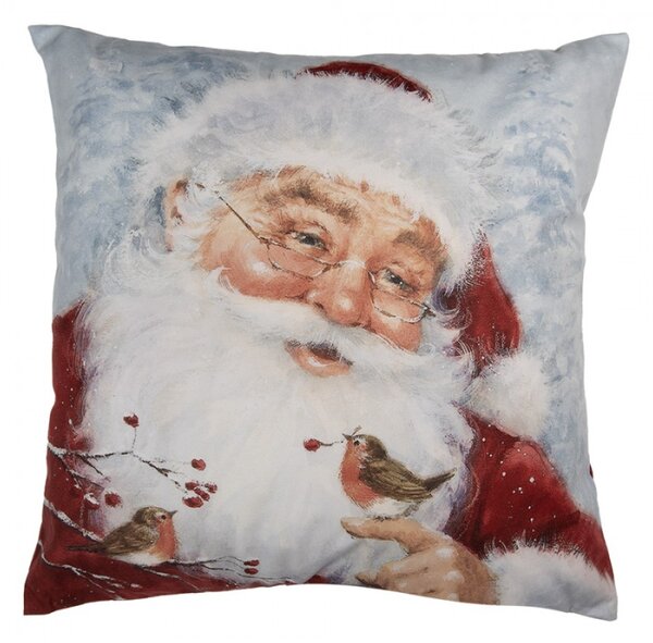 Vánoční povlak na polštář se Santa Clausem v brýlích a ptáčkem – 45x45 cm