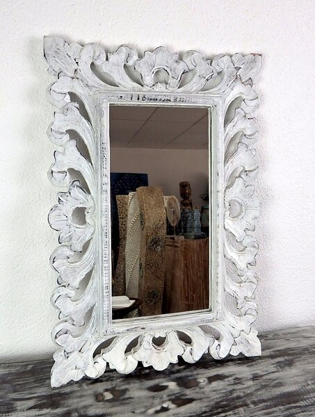 Zrcadlo bíle, hranaté, 60x40 cm, exotické dřevo , ruční práce