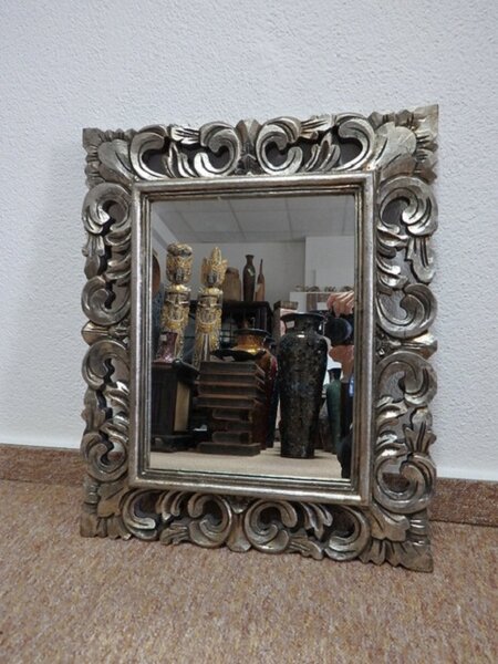 Zrcadlo LUGAR, stříbrné, 60x50 cm, exotické dřevo, ruční práce