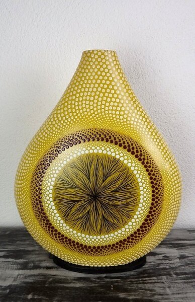 Stolní lampa MANDALA žlutá, ručně malovaná, 40 cm, Indonésie