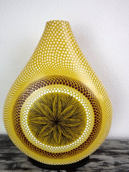 Stolní lampa MANDALA žlutá, ručně malovaná, 40 cm, Indonésie