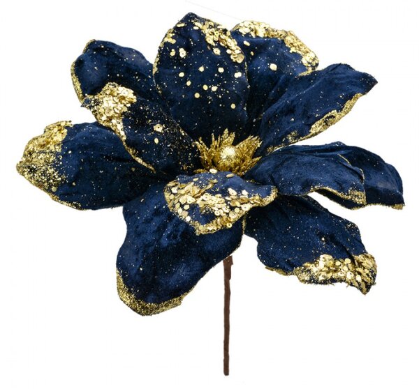 Modro-zlatá umělá rostlina pryšec / vánoční hvězda Poinsettia – 24x27 cm