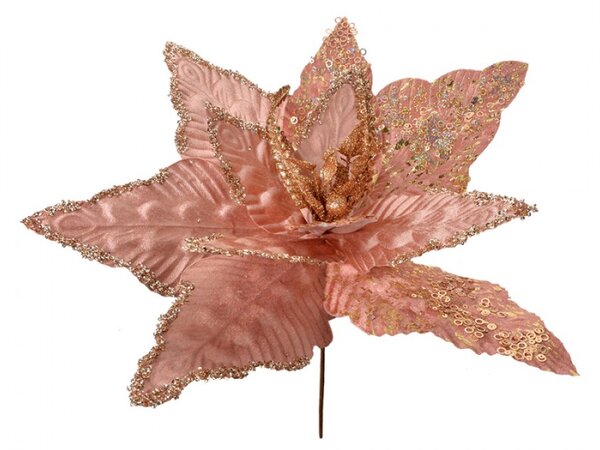 Růžovo-zlatá umělá rostlina pryšec / vánoční hvězda Poinsettia – 44x58 cm