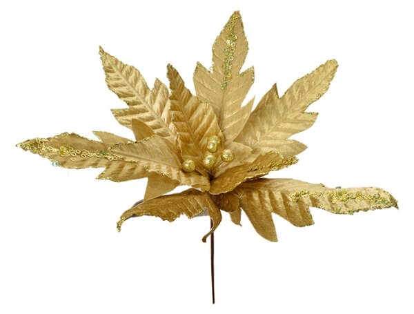 Zlatá umělá rostlina pryšec / vánoční hvězda Poinsettia – 48x50 cm