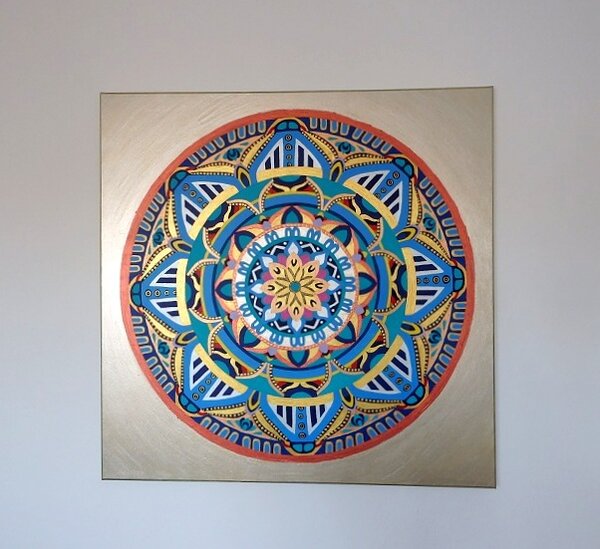 Obraz Mandala SERENITY modrá, 90x90 cm, malba na plátně