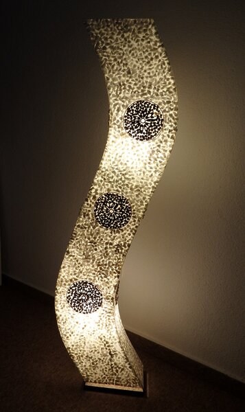 Stojací lampa SIRIUS , bílá perleť, ruční práce, 150 cm