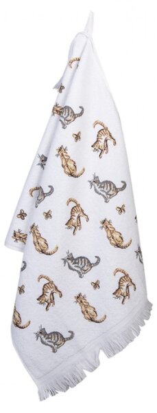 Bílý bavlněný ručník pro hosty s hnědými a šedými kočkami Kitty Cats – 40x66 cm
