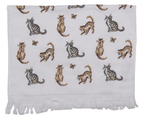 Bílý bavlněný ručník pro hosty s hnědými a šedými kočkami Kitty Cats – 40x66 cm