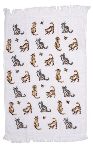 Bílý bavlněný ručník pro hosty s hnědými a šedými kočkami Kitty Cats – 40x66 cm