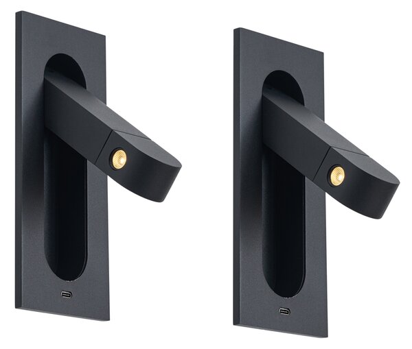 Sada 2 moderních nástěnných svítidel černá vč. LED a portu USB-C - Hilton