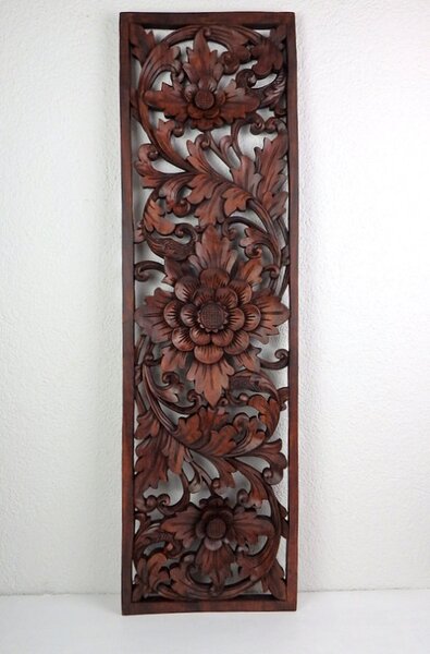 Závěsná dekorace FLOWER hnědá, exotické dřevo, ruční práce, 100 cm
