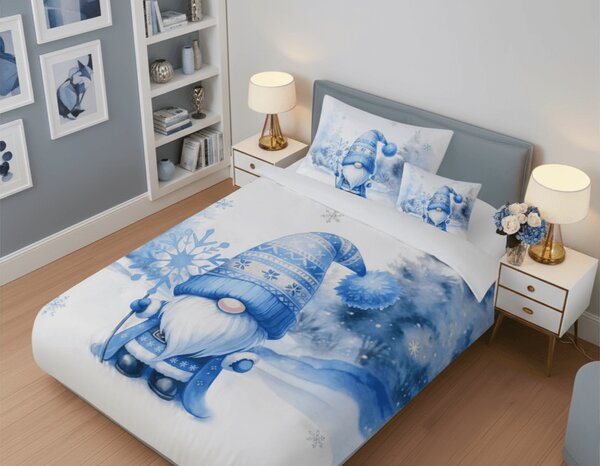 Povlečení z mikrosaténu BLUE GNOME bílé + povlak na polštářek 45 x 45 cm zdarma Rozměr povlečení: 70 x 90 cm | 140 x 200 cm