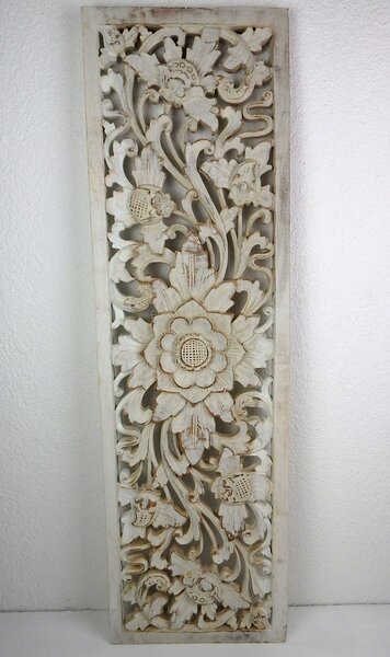 Závěsná dekorace FLOWER bílá, exotické dřevo, ruční práce, 100 cm