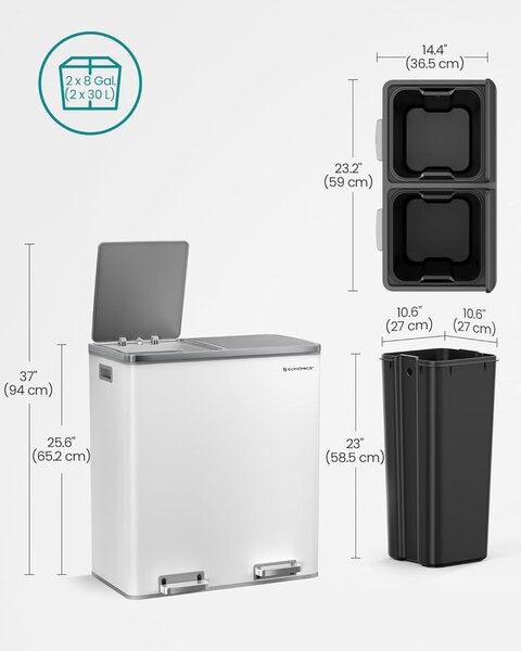 SONGMICS Odpadkový koš s víkem JORDAN 2x30 l bílý