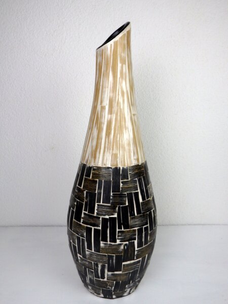 Váza keramická hnedá, 100 cm, palmové listy, ručná práca