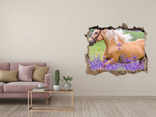 Díra 3D fototapeta Kůň na poli levandule nd-k-84450910