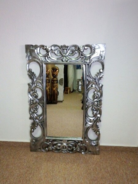 Zrcadlo WAJAN stříbrné, 120x80 cm, exotické dřevo, ruční práce