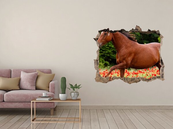 Díra 3D fototapeta nálepka Kůň na poli máků nd-k-85278470